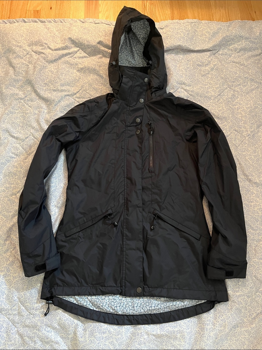 Crane & Lion Rain Jacket Black Packable Hood Zip Pockets Windbreaker 4
